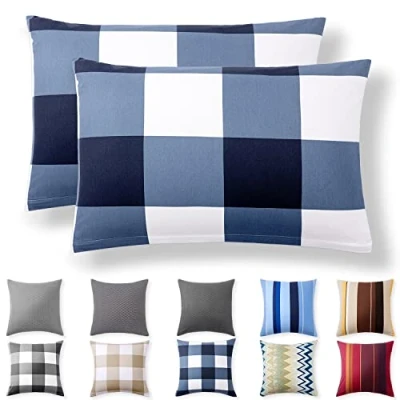 Afbeelding van Alreya set van 2 100% katoen renforcé kussenslopen 50 x 75 cm met YKK ritssluiting Hypoallergeen zonder chemische stoffen Blauwe ruit