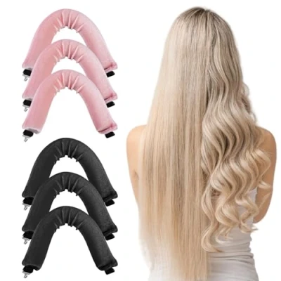 Afbeelding van krullen zonder hitte, 6 stuks heatless curls band krulspelden &#039;s nachts, hittevrije curler flexibele krultang voor grote bij lang en middellang haar