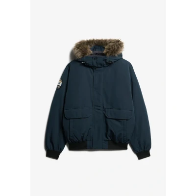 Afbeelding van Superdry Mannen Everest Bomberjack met Imitatiebont Blauw Grootte: Xxl