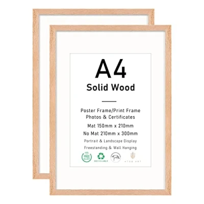 Afbeelding van Set van 2 A4 fotolijsten 21 x 30 cm massief hout fotolijst eiken