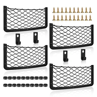 Afbeelding van verschillende maten kofferbak nettas, auto opbergnet, elastisch multifunctioneel bagagenet, keukengereinet voor camper, boten, thuis (met schroeven)