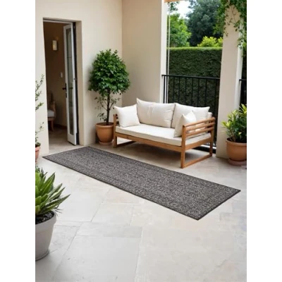 Afbeelding van NORTHRUGS Kona Tapijtloper voor binnen en buiten, klassiek, plat weefsel, omkeerbaar tapijt, Oeko Tex, weerbestendig uv bestendig, balkon, terras, tuin, zwart wit, 80 x 250 cm
