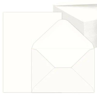 Afbeelding van enveloppen van kraftpapier, 50 stuks, met blanco vouwkaarten, en briefpapier voor knutselwerk, uitnodigingen, wenskaarten, bedankkaarten, DIN C6/A5, wit