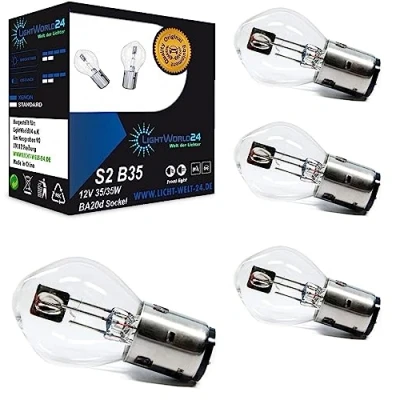 Afbeelding van LIGHTWORLD24 4 stuks BA20d S2 35/35W 12V motorfiets halogeenkoplampen superhelder groot licht dimlicht scooter bromfiets bilux lamp gloeilampen
