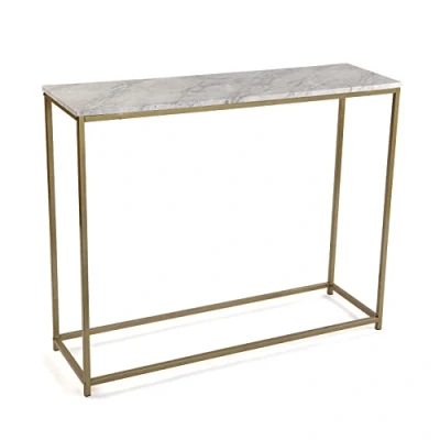 Afbeelding van Versa Montpellier Smalle hal of vestibule Entree meubilair, Console Tafel, Afmetingen (H x B H) 81 30 100 cm, Hout en Metaal, Kleur Marmer goud