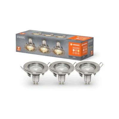 Afbeelding van Plafondverlichting met GU10 lamp, SET X3 RECESS DOWNLIGHT, GU10, 3X 2.6W, 2700K, Geborsteld Nikkel, 1 Stuk