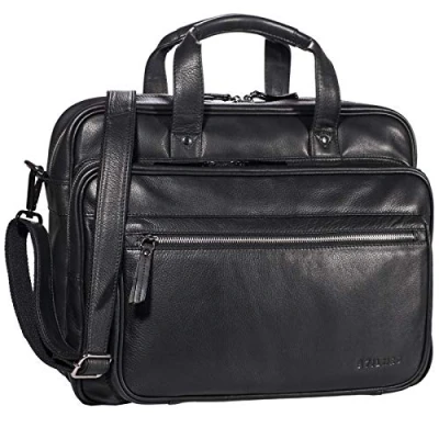 Afbeelding van STILORD &#039;Walt&#039; Leren Aktetas Vintage voor Heren Dames Laptoptas 15,6 Schoudertas Grote Business Tas Lerarentas Leer Werktas DIN A4, Kleur:zwart