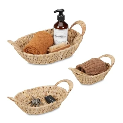 Afbeelding van Relaxdays opbergmand waterhyacint set van 3 gevlochten mand groottes handgrepen