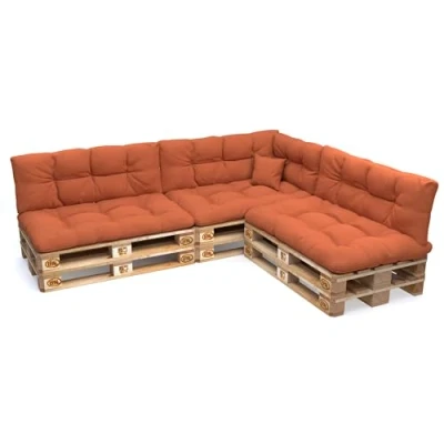 Afbeelding van POKAR Pallet kussens pallets palletkussens palletbank palletmeubelen set van 8 stuks set: zitkussen 120x80 + rugleuning 120x40, oranje