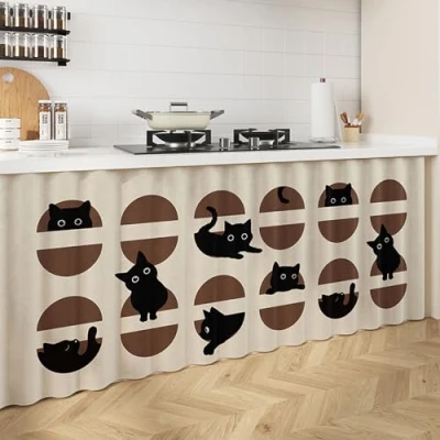 Afbeelding van Chaoyilian Kastgordijnen voor planken, keukengordijn onder de gootsteen, kort gordijn, gordijnen keuken, landelijke keuken korte gordijnen, verduistering, stofdicht, café,