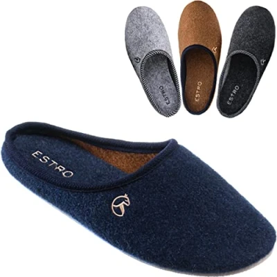 Afbeelding van ESTRO Pantoffels Heren Sloffen Damen Vilt Huisschoenen met Gom Antislipzool REX (45, Indigo)