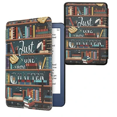 Afbeelding van kwmobile E reader hoesje geschikt voor Amazon Kindle (2022) hoes flip case met magnetische sluiting Ereader cover bibliotheek design in meerkleurig