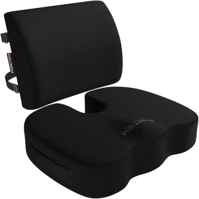 Afbeelding van FORTEM Zitkussen en Lendensteun voor Bureaustoel, Lendensteunkussen, Memory Foam Zitkussen, Antislip Zit Rugsteun Gaming, Autostoelkussen, Stoelkussen, XL