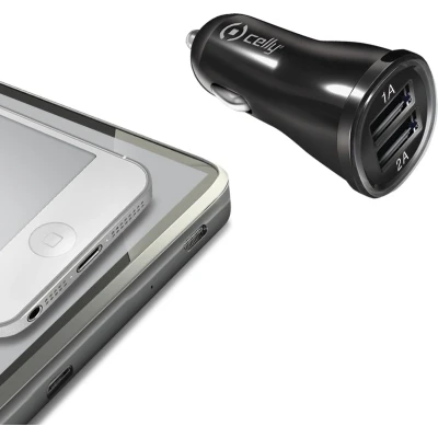 Afbeelding van Autolader met 2 USB poorten, Wit Celly