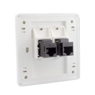 Afbeelding van 86x86mm Vrouwelijk naar CAT6 Gigabit Dual Pass Netwerk Wandstekker RJ45 LAN Voorplaat Internet Rechte Plug Outlet (LAN x 2)