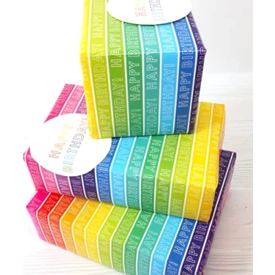 Afbeelding van Abacus Kaarten Inpakpapier 12370A &quot;Rainbow Stripe&quot; geschenkverpakking met 2 vellen en labels, plasticvrij volledig recyclebaar, meerkleurig