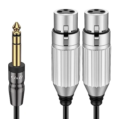 Afbeelding van J&amp;D TRS 6,35 mm 1/4 naar Dual XLR Y Splitter Kabel, PVC Peeled 2x Vrouwelijk Inch Mannelijke Ongebalanceerde Stereo Audio Patch Adapter Kabel voor Mic Gitaar Speaker Mixer AMP, 1,8 m