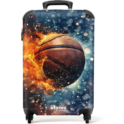 Afbeelding van NoBoringSuitcases.com® Kinderkoffer Kindertrolley Basketbal Vuur Handbagage koffer lichtgewicht Reiskoffer trolley Rolkoffer met wieltjes Past binnen 55x40x20 en 55x35x28