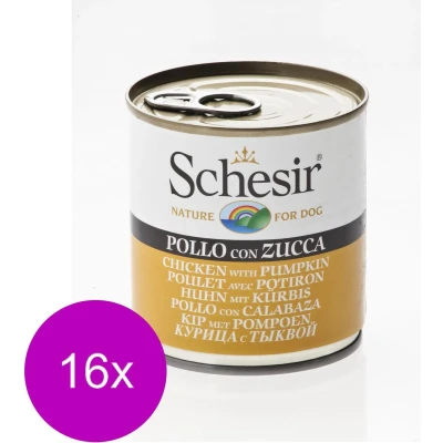 Afbeelding van 16x Schesir Hondenvoer Kip Pompoen in Gelei 285 gr