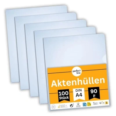 Afbeelding van perfect line 100 gekleurde insteekhoezen DIN A4 transparant, generfd, documentveilig, made in EU