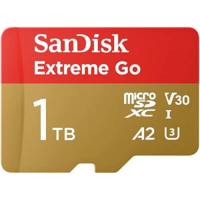 Afbeelding van SanDisk 1TB Extreme Go micro SDXC UHS I Kaart 1 TB + SD Adapter (Voor Android Smartphones en Tablets, Action Cams &amp; Drones, Tot 200 MB/s, V30, 5K, 4K UHD, Rescue PRO Deluxe, C10, U3) voor Amazon