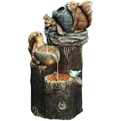 Afbeelding van Zonne energie water is voorzien van eekhoorn sculptuur waterfontein standbeeld tuin fontein met LED verlichting eekhoornvorm zwembad waterval decoratie, 30 * 18cm