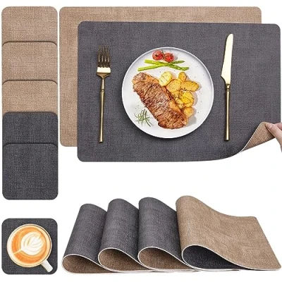 Afbeelding van placemats, afwasbaar en onderzetters, lederen onderzetters set van 6, dubbele placemat, art empty, vuilafstotend, antislip, afwasbaar, for restaurant, eettafel