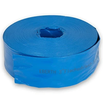 Afbeelding van EBERTH Platte tuinslang voor pompen in 50 m lengte, 76 mm diameter, flexibel, duurzaam pvc, industriële slang, waterslang irrigatie, blauw