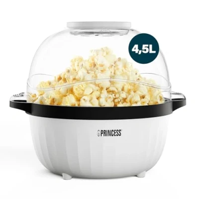 Afbeelding van Princess 292980 Popcornmaker Popcornmachine Transparant deksel Serveerschaal Rond Knapperige en gezonde popcorn met maatbeker smeltplaat voor boter olie toevoegen mogelijk Kinderfeestje