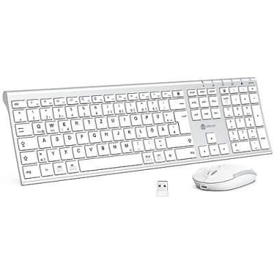 Afbeelding van iClever draadloos toetsenbord en muis, 2,4 G USB C oplaadbaar, origineel formaat, slank, dun duurzaam voor Windows 7/8/10, Mac OS