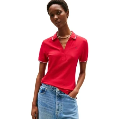 Afbeelding van Tommy Hilfiger S/S Polo voor dames, Rood (Medium Rood), S