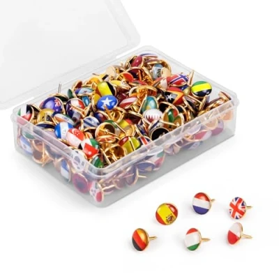 Afbeelding van Creawoo Nationale Vlaggen Pins 200 Stuks Wereld Push Pins, Land Kaart Duimkopspijkers met Vlag, Vlag voor Reizen Wereldkaart, Kurk/Opmerking/Bulletin Board