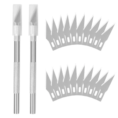Afbeelding van DealKits Knutselmessenset x2, incl. 20x reservemesjes en 2x beschermkap, scalpel cuttermes Comfortline hobby snijmes voor het snijden van fondant stof koolfolie knutselen