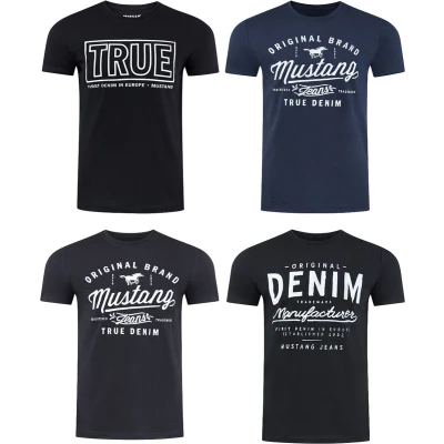 Afbeelding van Mustang heren T shirt 4 pack regular fit Veelkleurig M Ronde Hals Volwassenen Opdruk Print Shirts