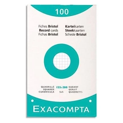 Afbeelding van Exacompta 13603E indexkaarten, 125 x 200 mm, 5 mm geruit, geperforeerd, wit, 100 stuks