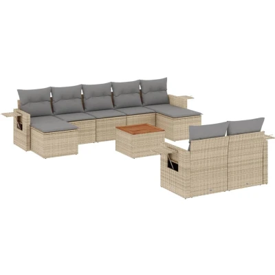 Afbeelding van vidaXL 10 delige Loungeset met kussens poly rattan gemengd beige