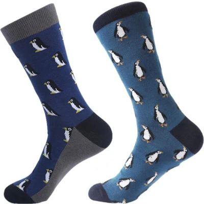 Afbeelding van Sokken Heren 2 paar blauw print pinguin Maat 40 46