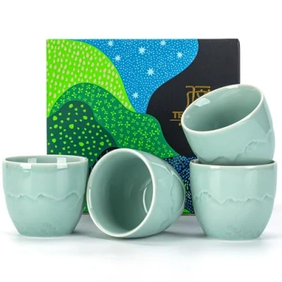 Afbeelding van TEANAGOO Japanse Theekop,5,6Oz/160ml,Celedon Blauw,H26,4 stuks/doos,Japanse Theekoppen,Chinese Theekoppen,Bezette Theekoppen,Aziatische Theekoppen zonder Handvatten,Theekop Keramische Kop