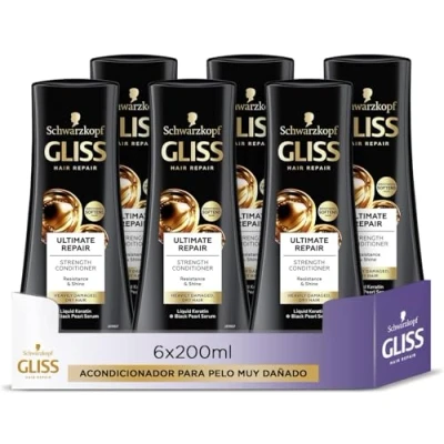 Afbeelding van Gliss Ultra Repair Ultimate Conditioner voor sterk beschadigd haar met vloeibare keratine, 6 stuks à 200 ml (1200 ml)