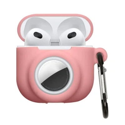 Afbeelding van kwmobile oordopjes case geschikt voor Apple Airpods 4 hoesje Oortjes cover met AirTag houder in ear koptelefoon hoes Silicone oudroze