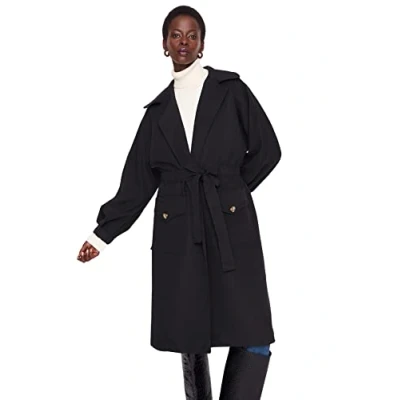 Afbeelding van Trendyol Oversized geweven trenchcoat met dubbele rij knopen, Zwart, 64