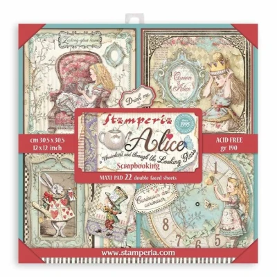 Afbeelding van Stamperia International Scrapbooking Pad Dubbelzijdige Vellen Alice in Wonderland &amp; Through The Looking Glass, Diverse, 12 x cm