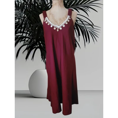 Afbeelding van Dames boho jurk bourdeaux One size 38 t/m 42