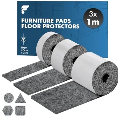 Afbeelding van shinfly Viltglijders, zelfklevend, 4 mm dik, vilt, zelfklevende meubelglijders (100 x 10 cm + 100 5 2 cm), snijd elke vorm, sterk klevende anti slip viltdoppen voor stoelen donkergrijs