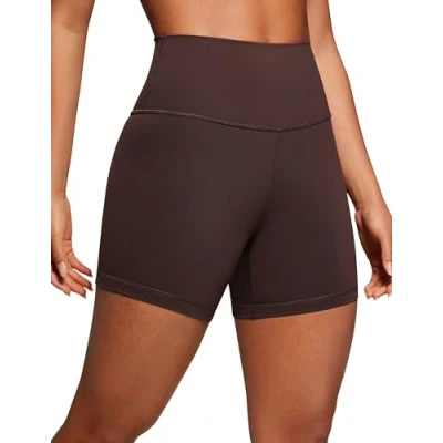 Afbeelding van CRZ YOGA Naakt Gevoel Bikershort Voor Dames 4&#039;&#039; Hoog Getailleerde Yogatraining Gym Running Spandex Shorts Hot Fudge Bruin S