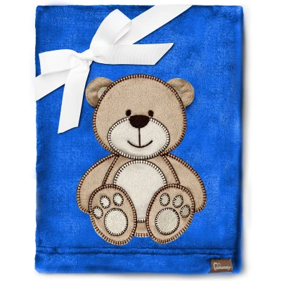 Afbeelding van Be Mammy Warme kinderdeken Knuffel Cadeau voor het kind met 3D applicatie BE20 168 (Donkerblauw Beer)