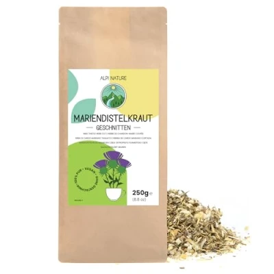 Afbeelding van Mariadistel 250g van Alpi Nature, mariadistelkruid gedroogd en gesneden voor de bereiding mariadistelthee kruidenthee