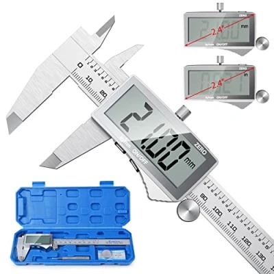 Afbeelding van Preciva schuifmes, digitale roestvrij staal, spatwaterdicht, stofdicht, met reservebatterij, 150 mm, Grosses Display, zilver, 1