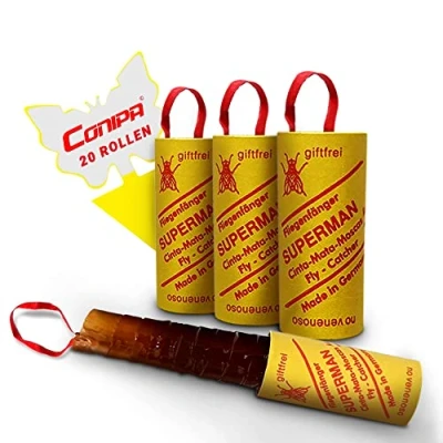 Afbeelding van Conipa Vliegenval set met 20 lijmrollen + 1 gele sticker extra lang tegen vliegen, fruitvliegjes, muggen en nog veel meer. Gifvrije lijmval voor gebruik binnenshuis, tot 8 weken effectief