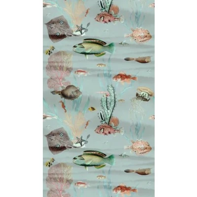 Afbeelding van Vintage behang onderwaterwereld, bijzondere met vissen, koralenbehang in lichtblauw 398721, blauwe vliesbehang vissen 39872 1, BRICOFLOR.nl